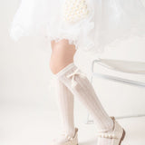SATIN BOW & HEART APPLIQUE KNEE LENGTH SOCKS