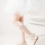 SATIN BOW & HEART APPLIQUE KNEE LENGTH SOCKS