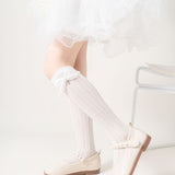 SATIN BOW & HEART APPLIQUE KNEE LENGTH SOCKS