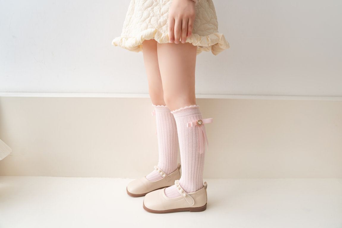 HEART & PEARL APPLIQUE KNEE LENGTH SOCKS