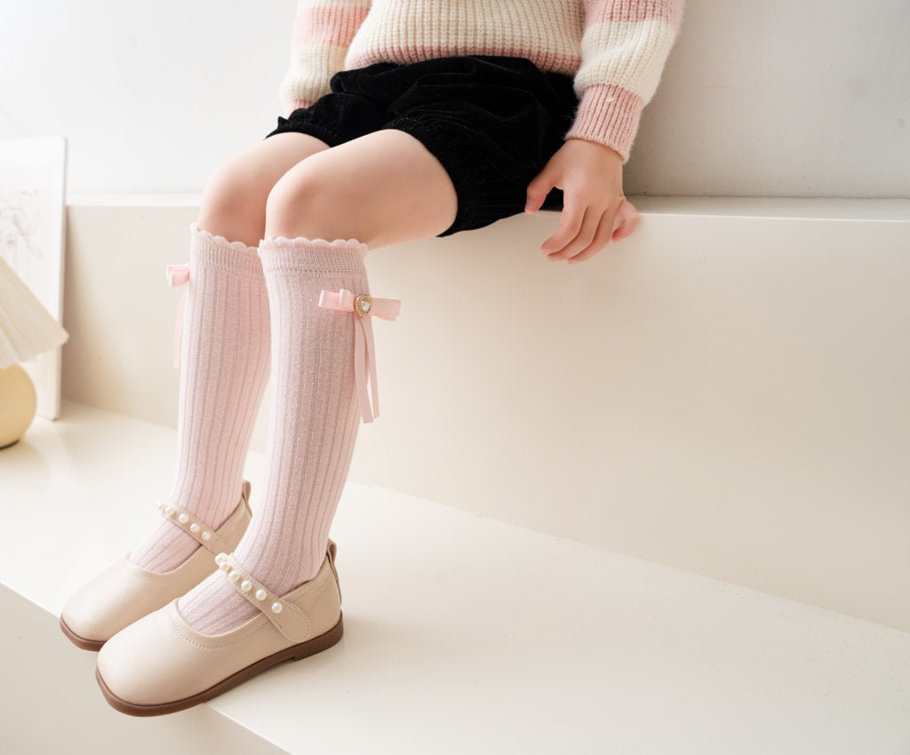 HEART & PEARL APPLIQUE KNEE LENGTH SOCKS