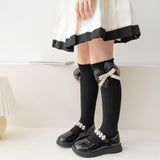POLKA DOTTED BOW APPLIQUE KNEE LENGTH SOCKS