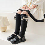 POLKA DOTTED BOW APPLIQUE KNEE LENGTH SOCKS