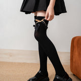 BOW & POM POM APPLIQUE KNEE LENGTH SOCKS