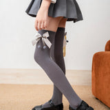BOW & POM POM APPLIQUE KNEE LENGTH SOCKS