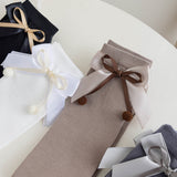 BOW & POM POM APPLIQUE KNEE LENGTH SOCKS