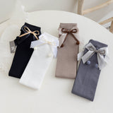 BOW & POM POM APPLIQUE KNEE LENGTH SOCKS