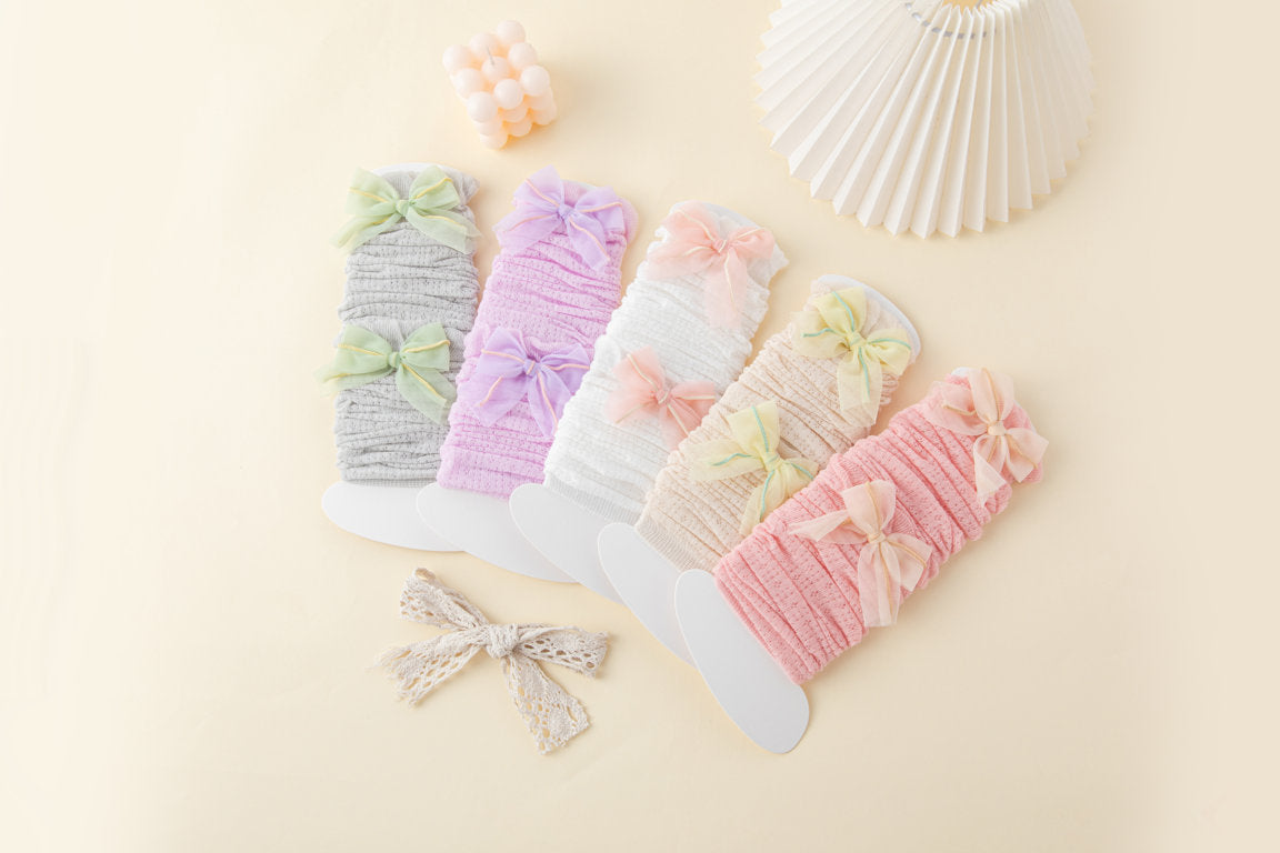 SOLID BOW APPLIQUE  KNEE LENGTH OPEN TOE SOCKS