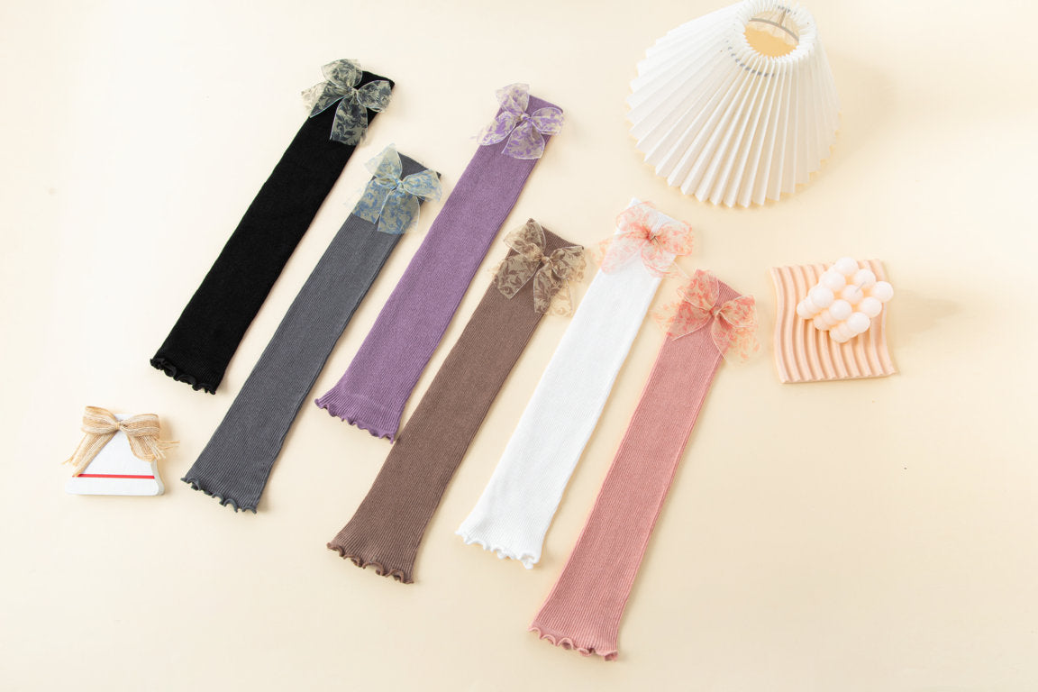 PRINTED BOW APPLIQUE  KNEE LENGTH OPEN TOE SOCKS