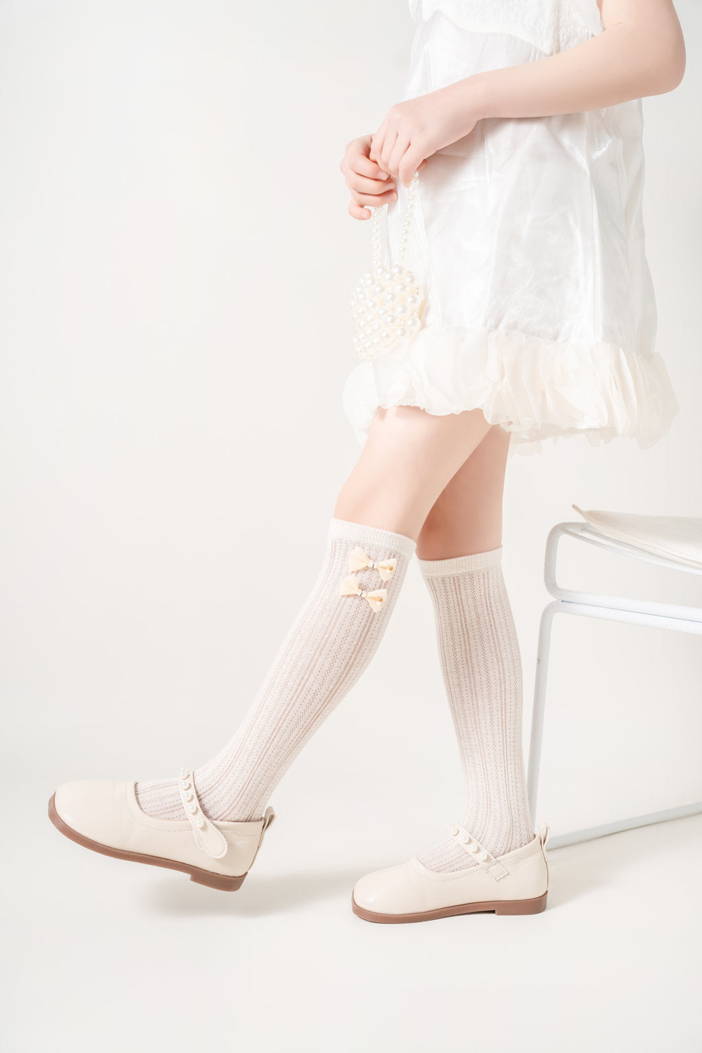 DOUBLE BOW APPLIQUE KNEE LENGTH SOCKS