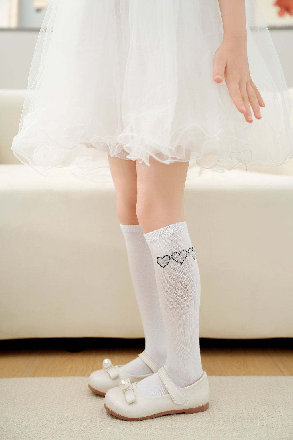 BEADED HEART DESIGN KNEE LENGTH SOCKS
