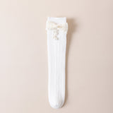 BOW PEARL APPLIQUE KNEE LENGTH SOCKS