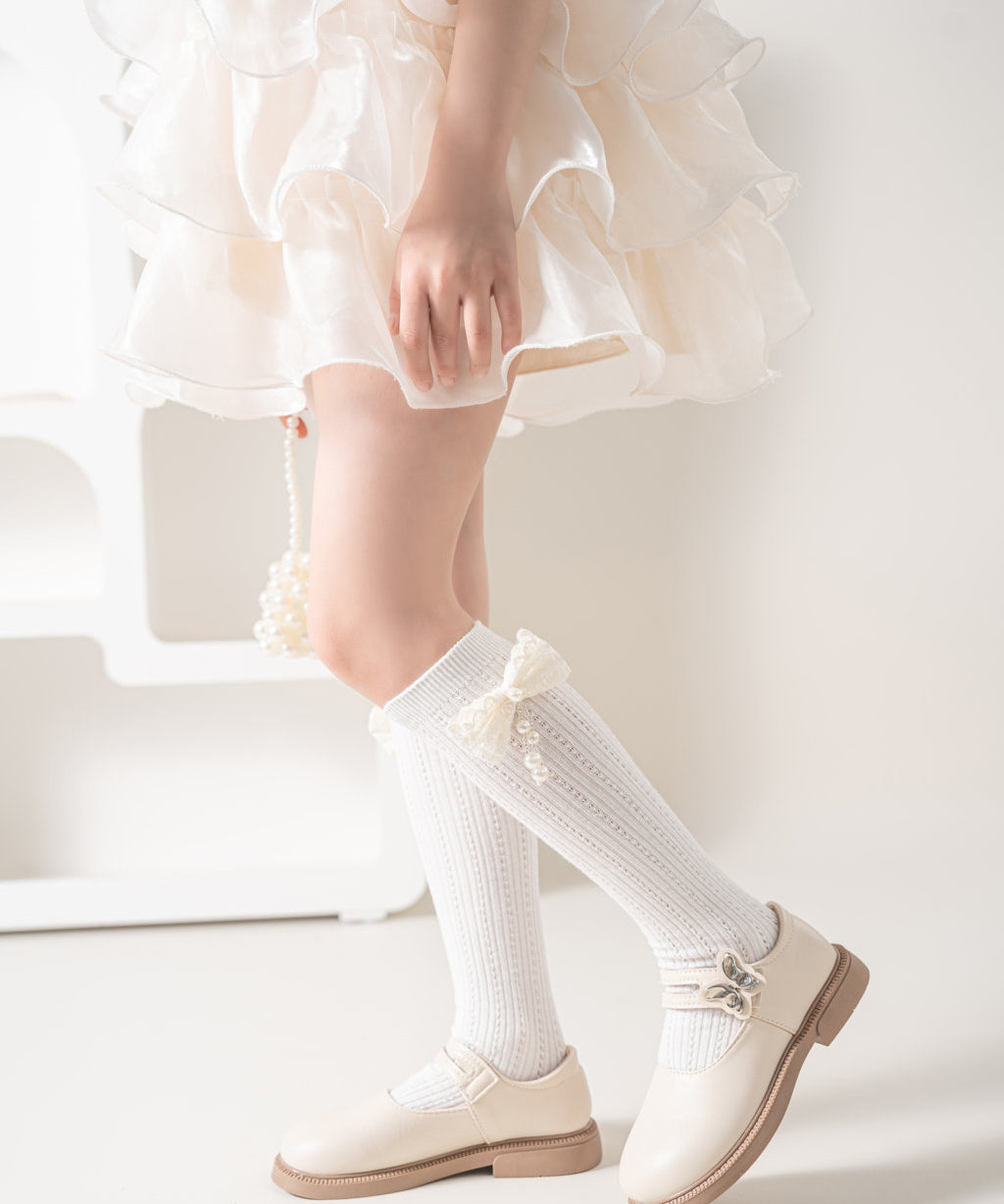 BOW PEARL APPLIQUE KNEE LENGTH SOCKS