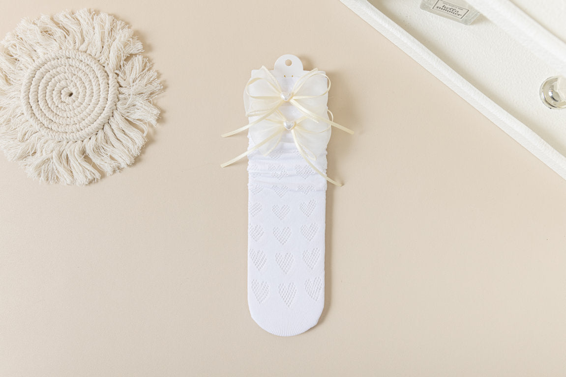 BOW & HEART APPLIQUE KNEE LENGTH SOCKS