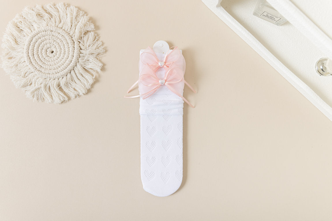 BOW & HEART APPLIQUE KNEE LENGTH SOCKS