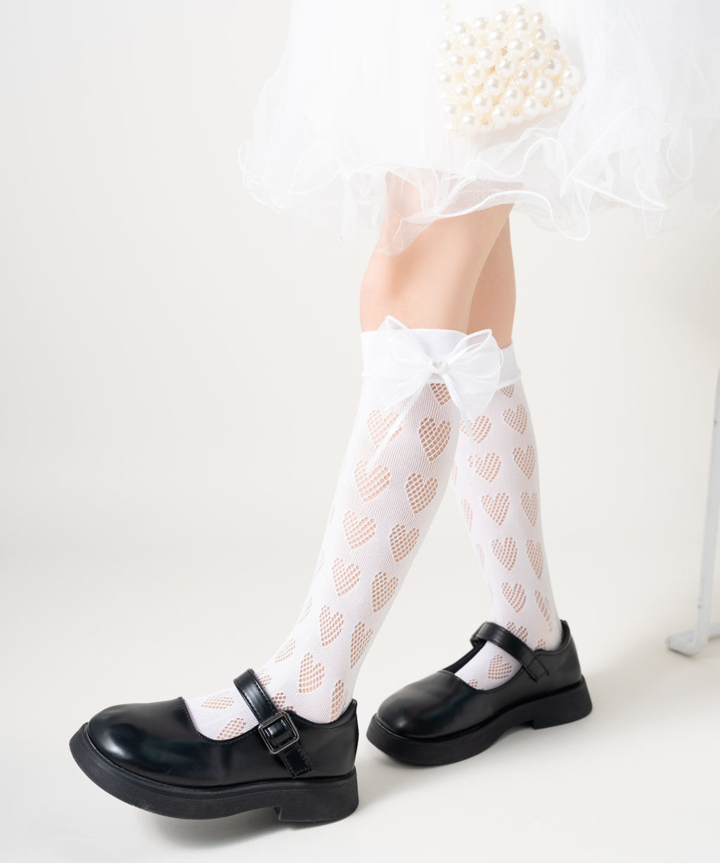 BOW & HEART APPLIQUE KNEE LENGTH SOCKS