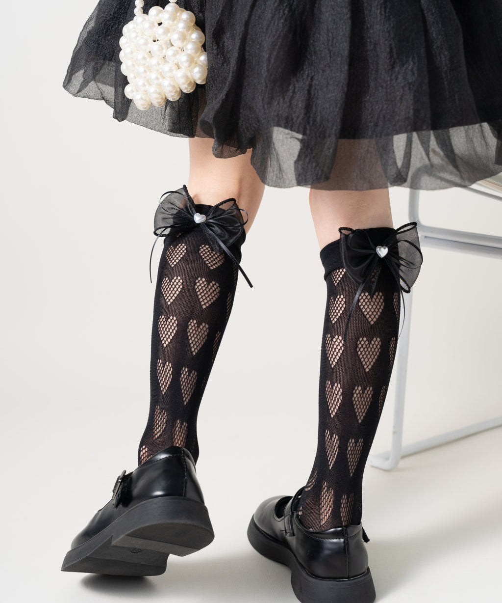 BOW & HEART APPLIQUE KNEE LENGTH SOCKS