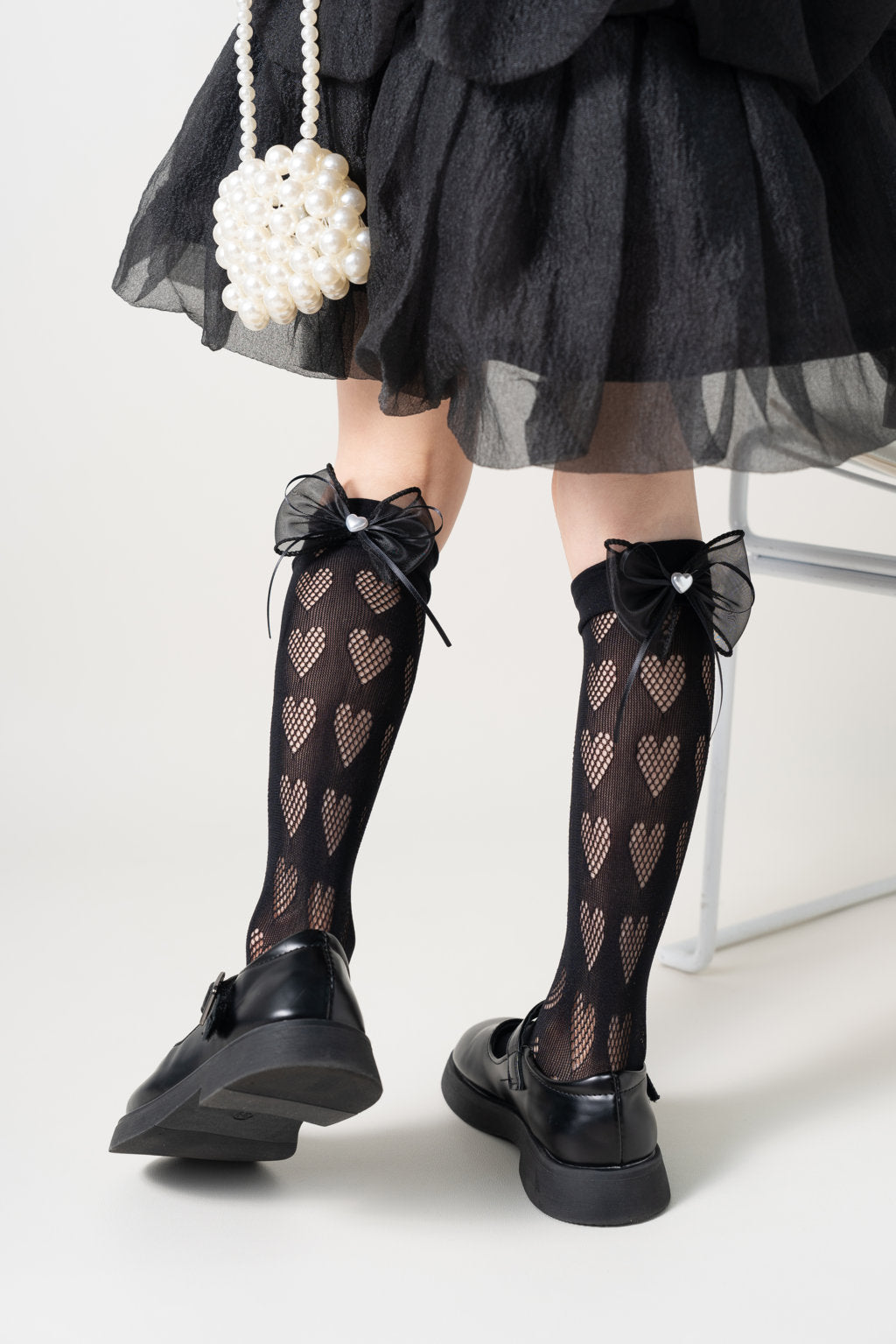 BOW & HEART APPLIQUE KNEE LENGTH SOCKS