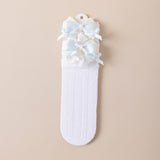 LAYERED BOW APPLIQUE KNEE LENGTH SOCKS