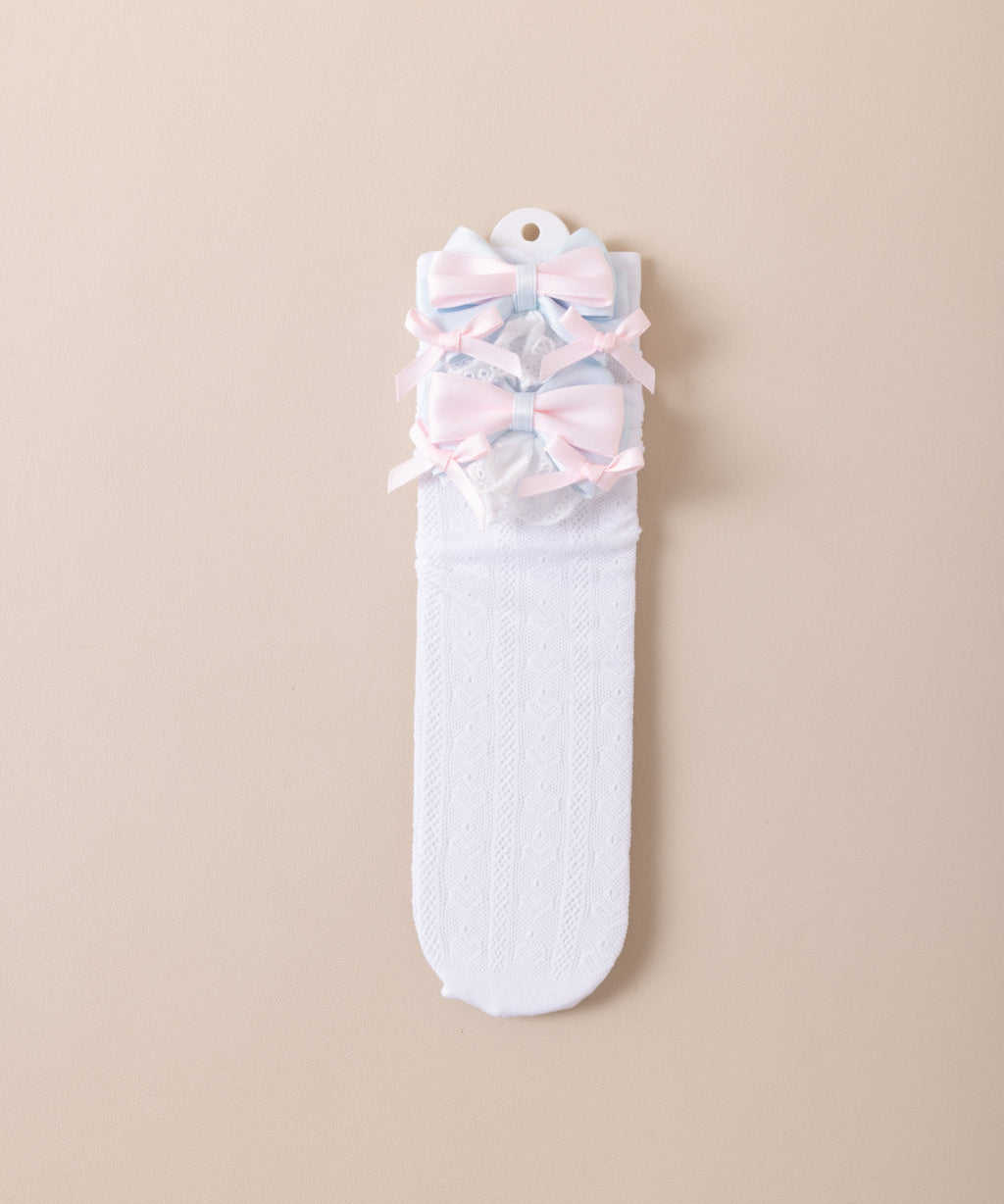 LAYERED BOW APPLIQUE KNEE LENGTH SOCKS