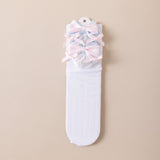 LAYERED BOW APPLIQUE KNEE LENGTH SOCKS