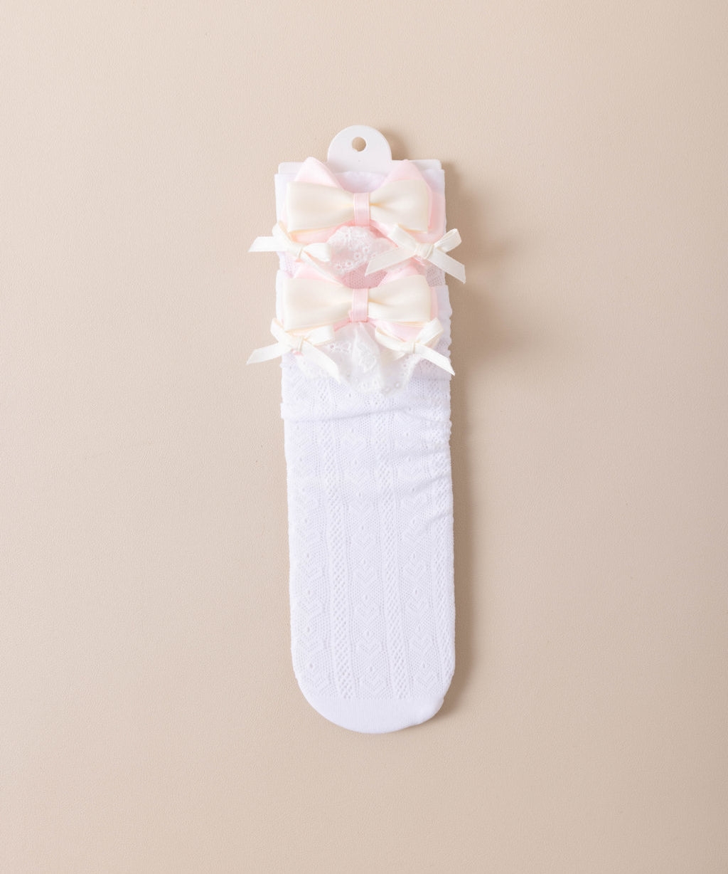 LAYERED BOW APPLIQUE KNEE LENGTH SOCKS
