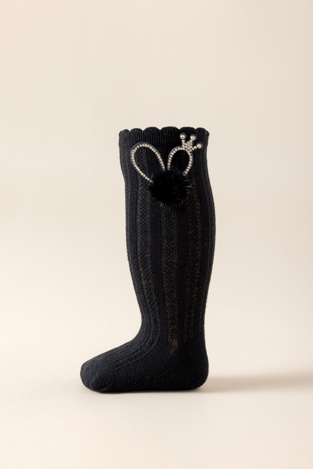 BEADED CROWN & POM POM APPLIQUE KNEE LENGTH SOCKS