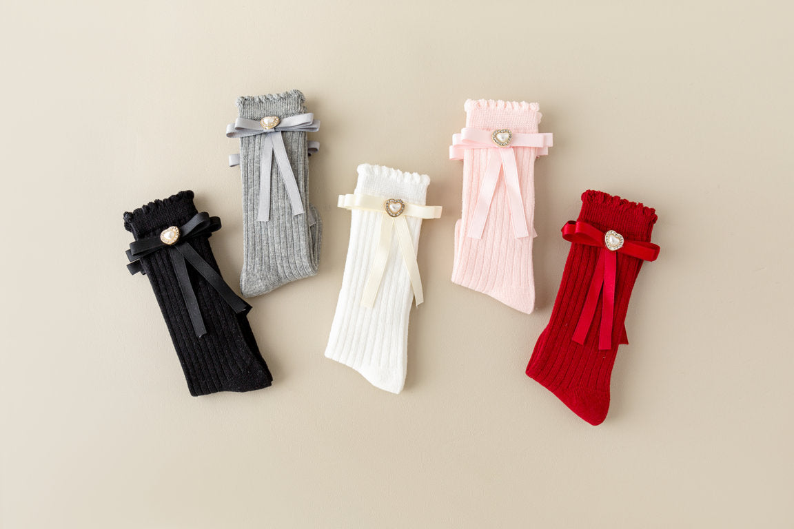 HEART & KNOT APPLIQUE KNEE LENGTH SOCKS