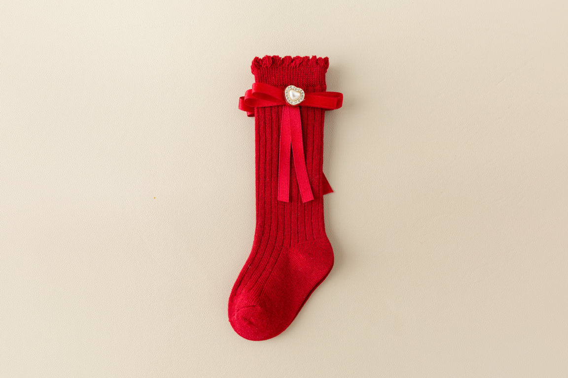 HEART & KNOT APPLIQUE KNEE LENGTH SOCKS