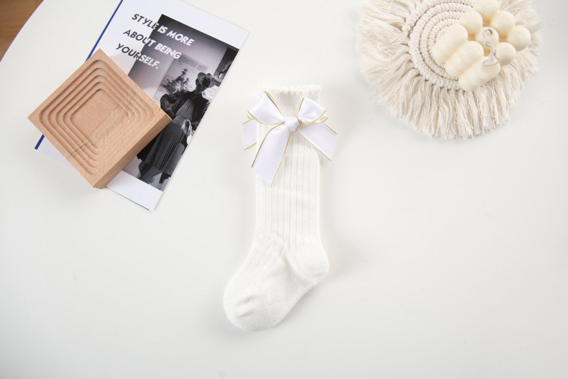 GLITTER FINISHED BOW APPLIQUE KNEE LENGTH SOCKS