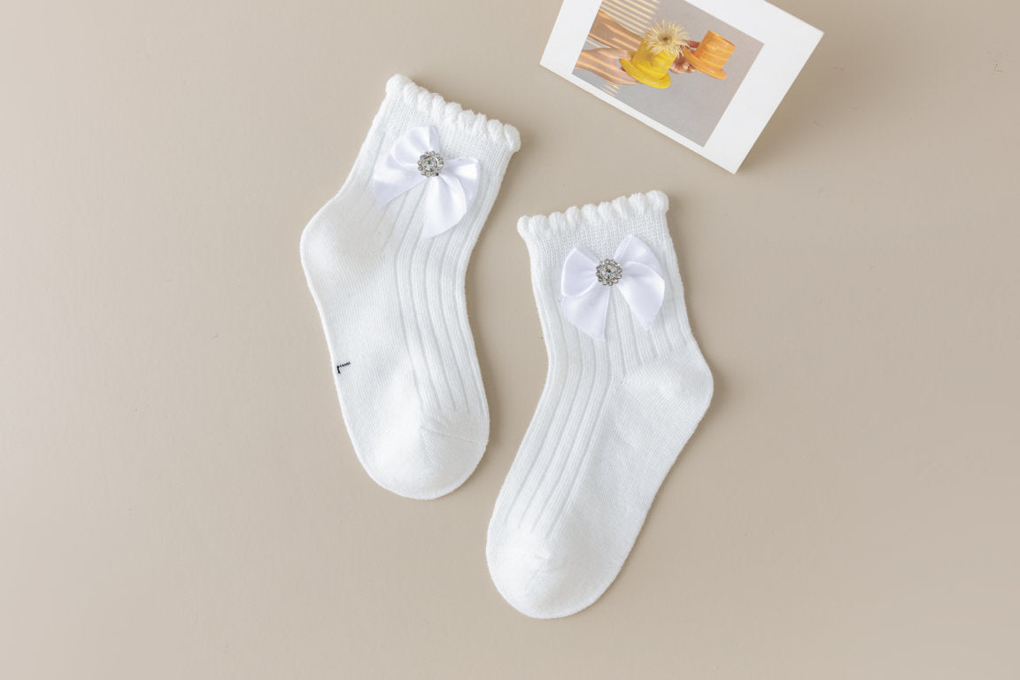 BEADED STONE WITH BOW APPLIQUE ANKLE LENGTH SOCKS