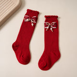 BOW & KNOT APPLIQUE KNEE LENGTH SOCKS
