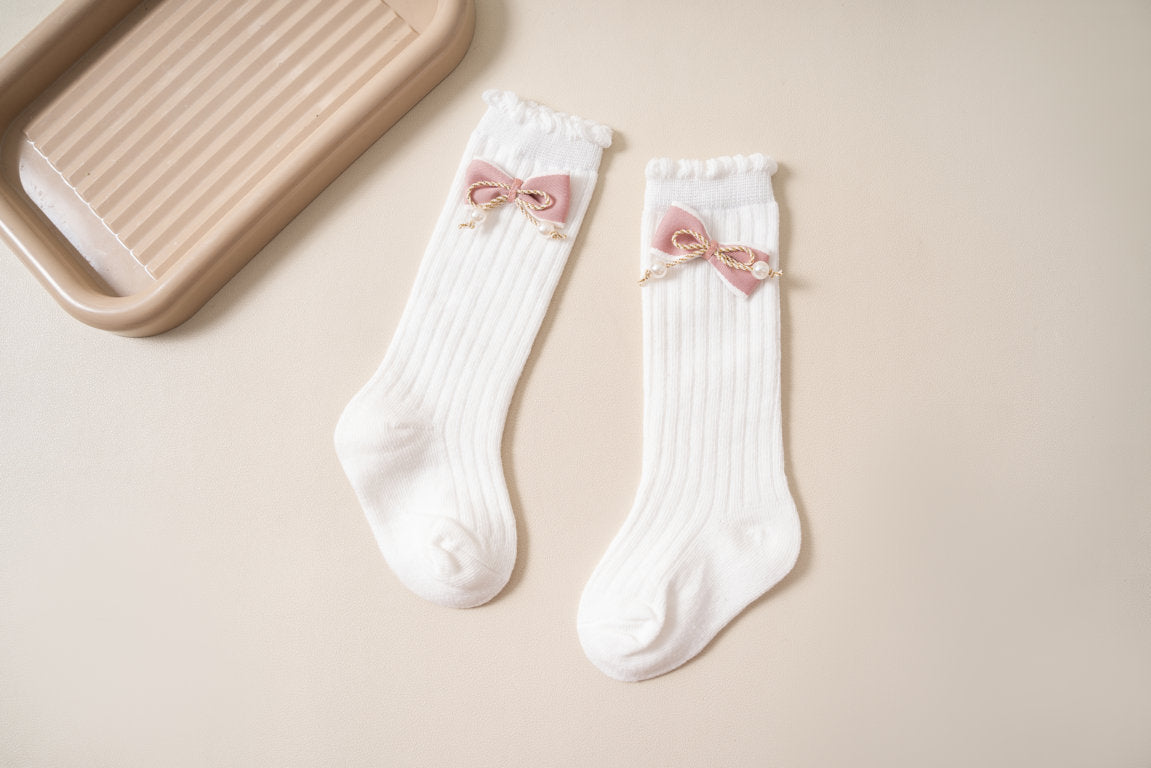 BOW & KNOT APPLIQUE KNEE LENGTH SOCKS