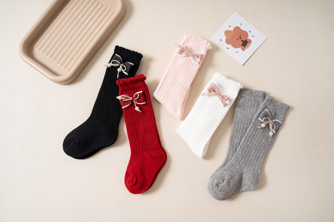 BOW & KNOT APPLIQUE KNEE LENGTH SOCKS