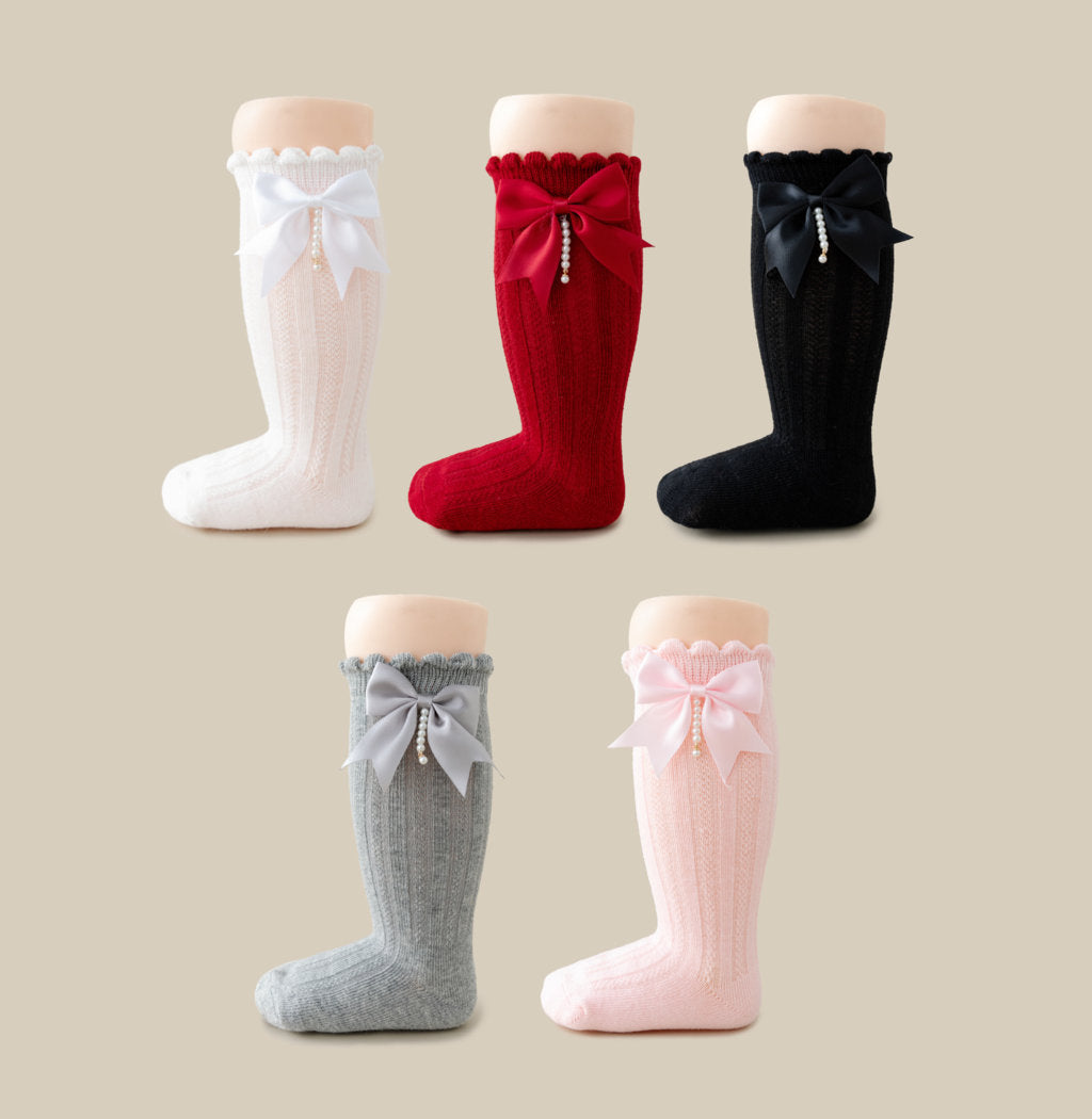 BOW & PEARL APPLIQUE KNEE LENGTH SOCKS