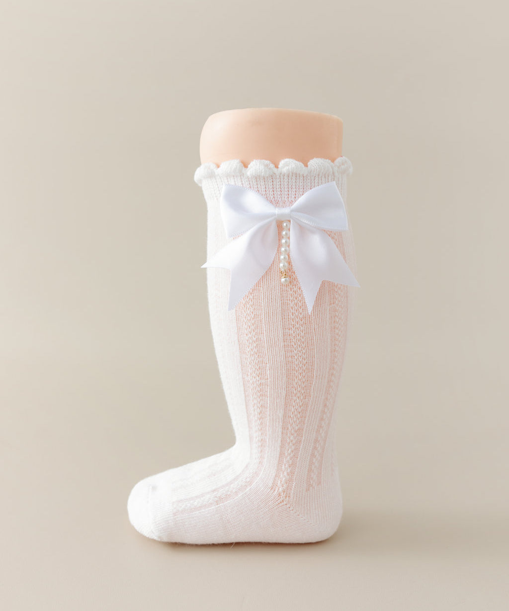 BOW & PEARL APPLIQUE KNEE LENGTH SOCKS