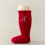 BOW & PEARL APPLIQUE KNEE LENGTH SOCKS