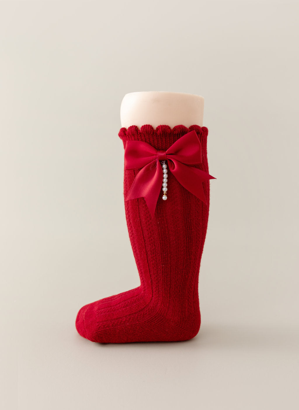 BOW & PEARL APPLIQUE KNEE LENGTH SOCKS