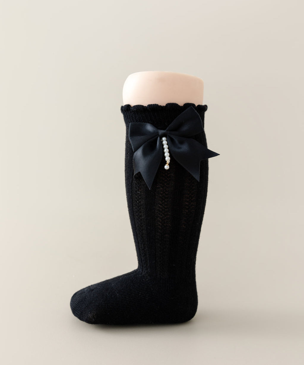 BOW & PEARL APPLIQUE KNEE LENGTH SOCKS