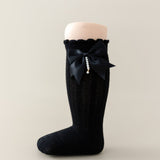 BOW & PEARL APPLIQUE KNEE LENGTH SOCKS