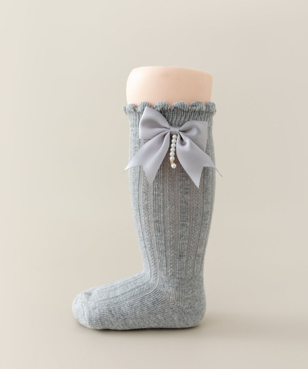 BOW & PEARL APPLIQUE KNEE LENGTH SOCKS