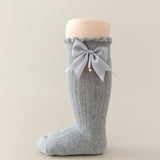 BOW & PEARL APPLIQUE KNEE LENGTH SOCKS