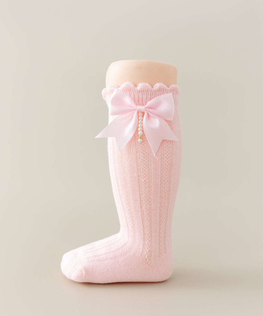 BOW & PEARL APPLIQUE KNEE LENGTH SOCKS