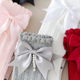 BOW & PEARL APPLIQUE KNEE LENGTH SOCKS