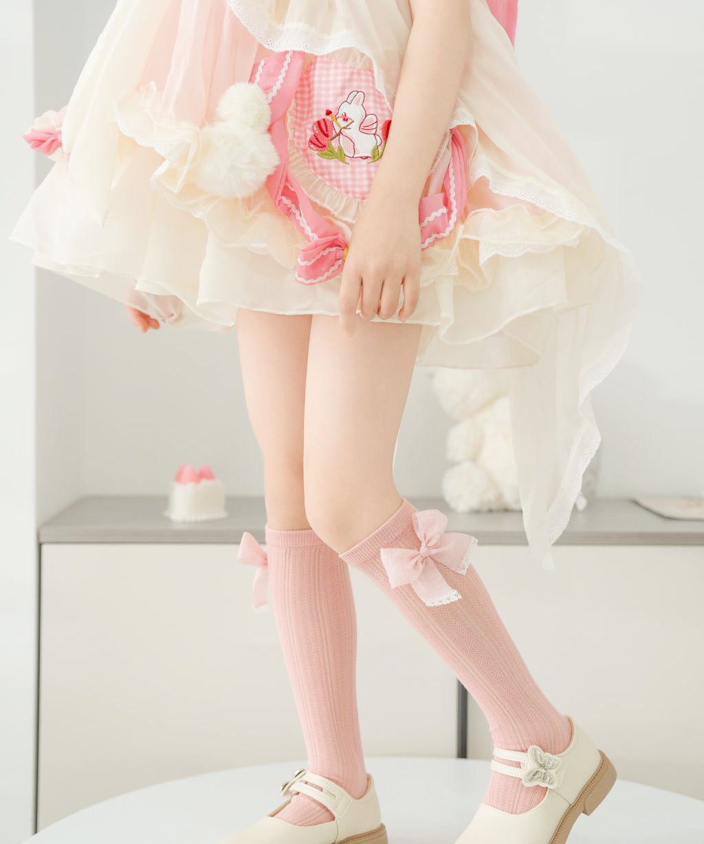 FRILL DETAILED BOW APPLIQUE KNEE LENGTH SOCKS