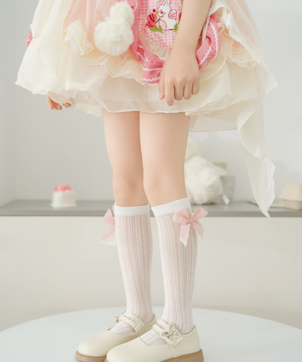 FRILL DETAILED BOW APPLIQUE KNEE LENGTH SOCKS
