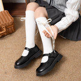 RIBBONED KNOT DETAILED PEARL APPLIQUE KNEE LENGTH SOCKS