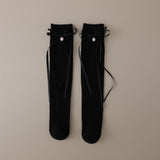 RIBBONED KNOT DETAILED PEARL APPLIQUE KNEE LENGTH SOCKS