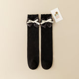 POLKA DOTTED BOW APPLIQUE KNEE LENGTH SOCKS