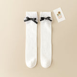 POLKA DOTTED BOW APPLIQUE KNEE LENGTH SOCKS
